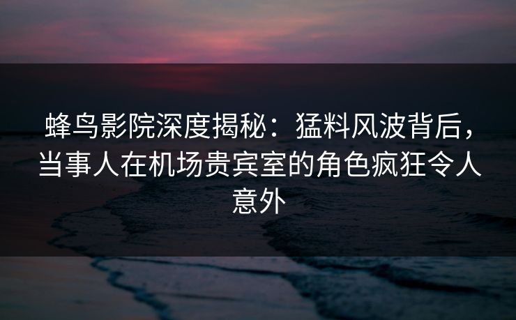蜂鸟影院深度揭秘：猛料风波背后，当事人在机场贵宾室的角色疯狂令人意外